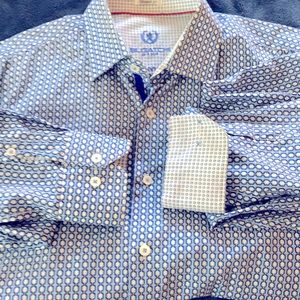 Bugatchi Mens blue and white button up long sleeve.